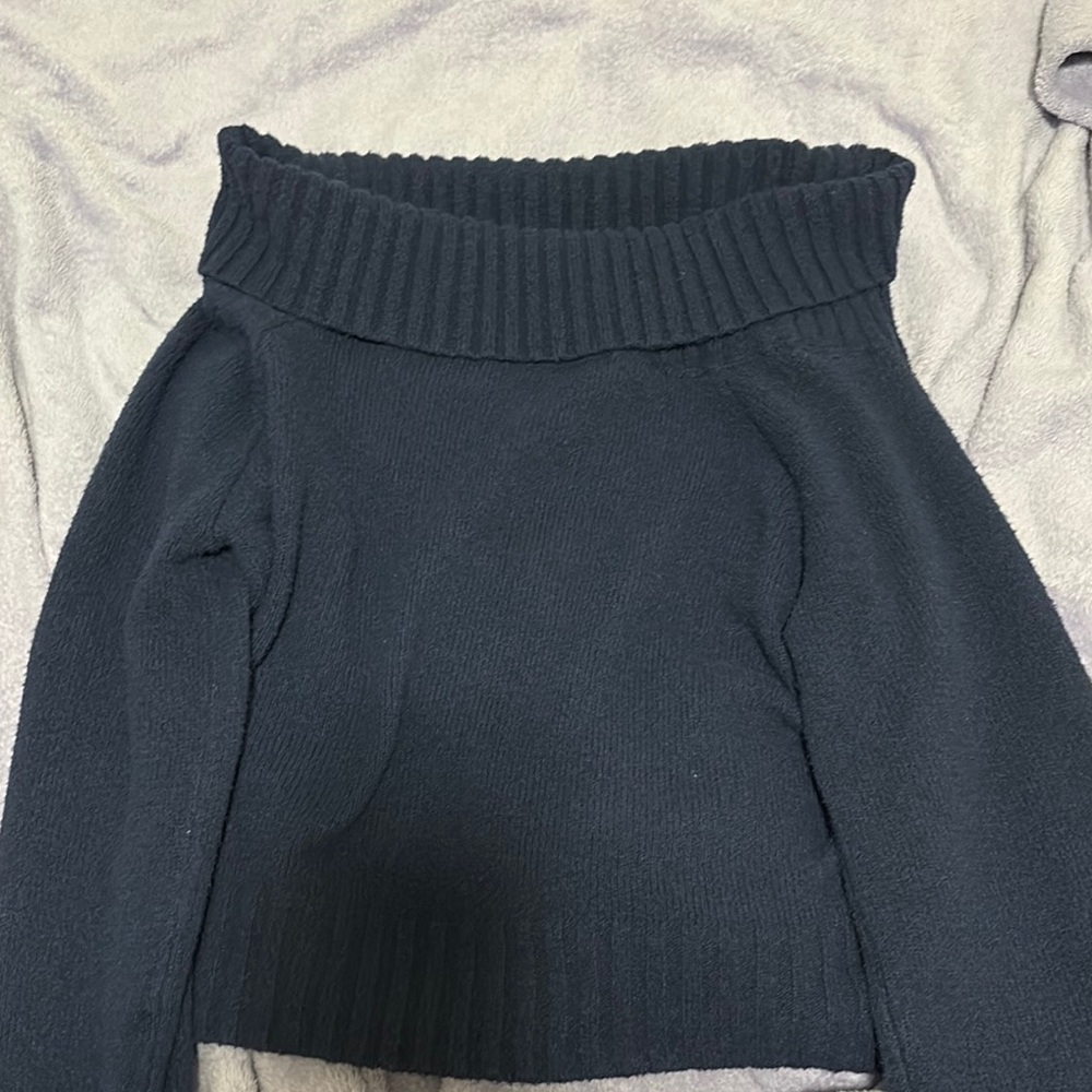 Navy Blue Off The Shoulder Sweater